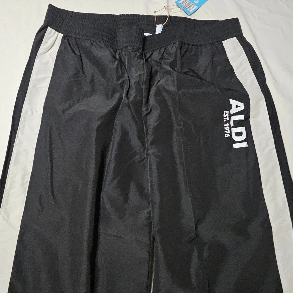 Aldi Gear Track Pants Mens Size L Black White Tear Away Press Button Retro Sport